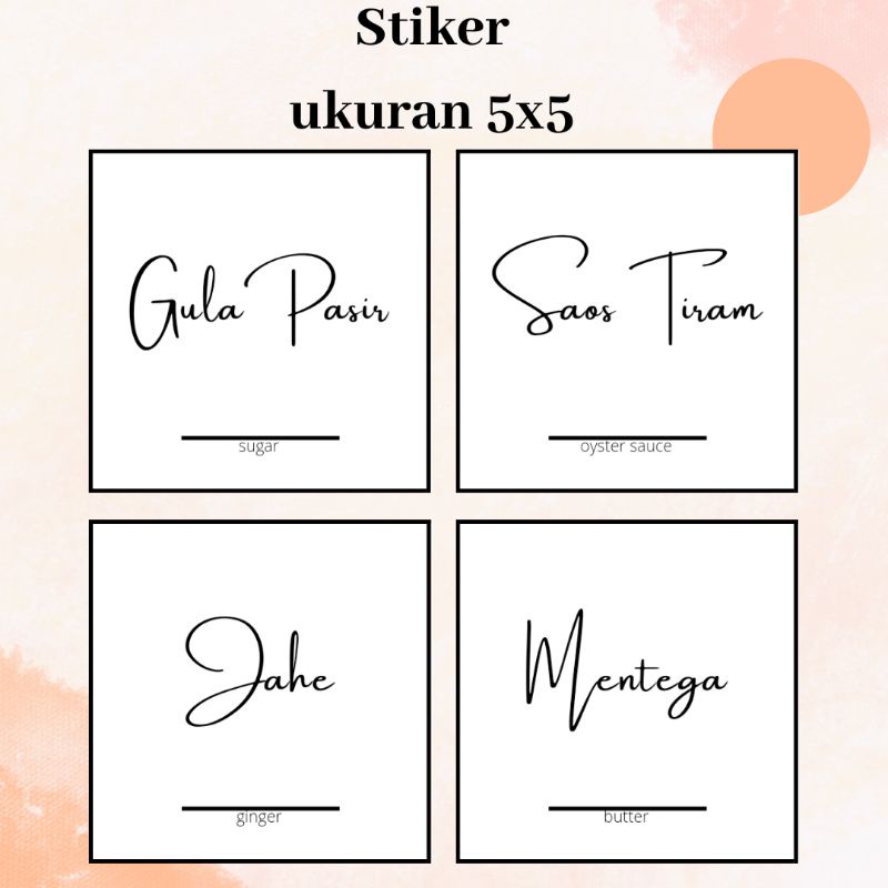 

Part3 Sticker Waterproof Vinyl Label Bumbu Dapur /Bahan Makanan/Saus/Dapat Custom Nama/5x5cm