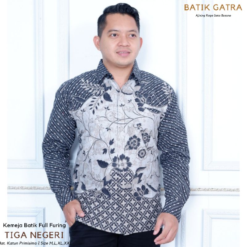 KEMEJA BATIK PRI LENGAN PANJANG MOTIF TIGA NEGERI LAPIS FURING