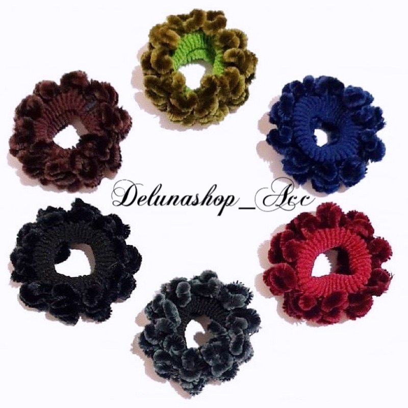 Delunashop_Acc Ikat Rambut Ubur Ubur Velvet Jelly Warna Gelap / Kret Rambut / Kunciran / Cepol Hijab Mini