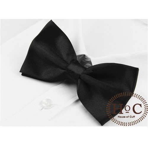 Houseofcuff Bow Tie Dasi Kupu Kupu Houseofcuff Wedding Best Man Polos Satin Black Bow - Hitam