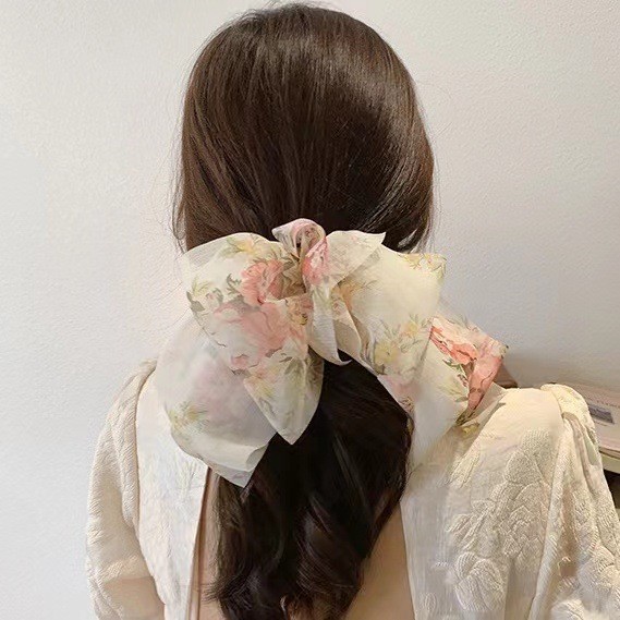 JEPIT RAMBUT FRENCH FLUFFY PITA BESAR MOTIF BUNGA KAIN BIG ELEGANT HAIRCLIP LARGE CHIFFON FABRIC FLORAL FLOWER PATTERNED KLIP AKSESORIS KOREA JEPITAN ALIGATOR