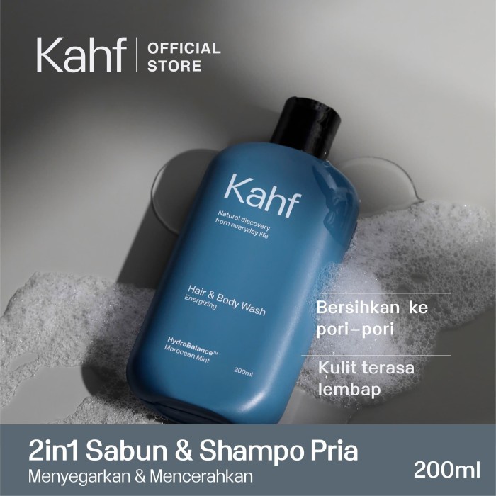 KAHF Relaxing Hair and Body Wash 200 ml biru/hijau sabun mandi khusus pria