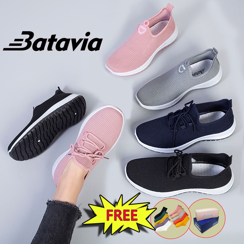 Batavia 2023 baru sepatu impor wanita  rajut  premium bernapas olahraga bebas biaya kirim  Batavia Shoes Fashion Sneaker  Pink Hitam Grey sekolah korea Onlinemall kanvas P1/P2