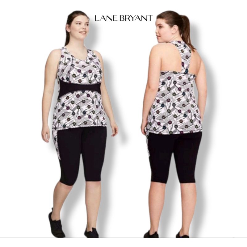 Lane Bryant Livi Logo Active Racer Back Plus Size Tank Top/Atasan Olahraga Wanita Big Size/Baju Spor