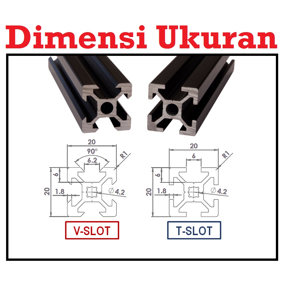 [HAEBOT] Aluminium Profile V Slot 2020 20x20 AP2020 Profil Frame CNC Extrusion Mini Kerangka Mekanik Series 20mm x 20mm 3D Printer 1cm