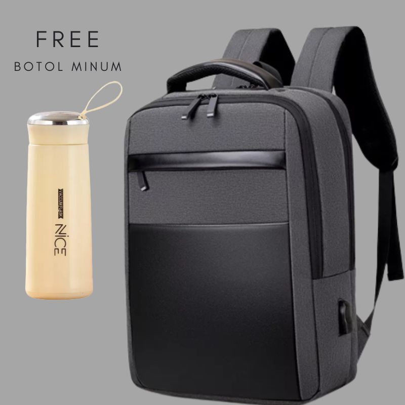 11.11 BRANDS FESTIVAL!! POLO BACKPACK ORI P182 Tas Ransel Import Backpack Pria  free Bottle minum Tas Pria POLO IMPOR/Original Import 18 Inch/-Abu free Botol