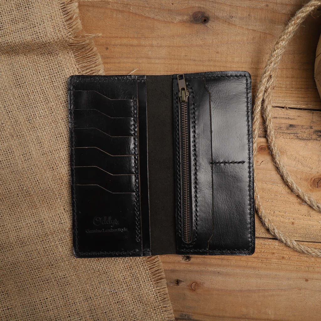 Dompet Panjang Kulit Asli Pull Up Seri AERON Warna Hitam - Leather Phone Wallet