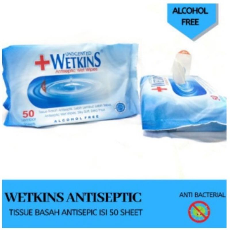 Tissue Basah Wetkins Antiseptic 10'S 24'S &amp; 50'S Tisu Basah Antiseptic Baby Wet Wipes Tisu Basah Bayi