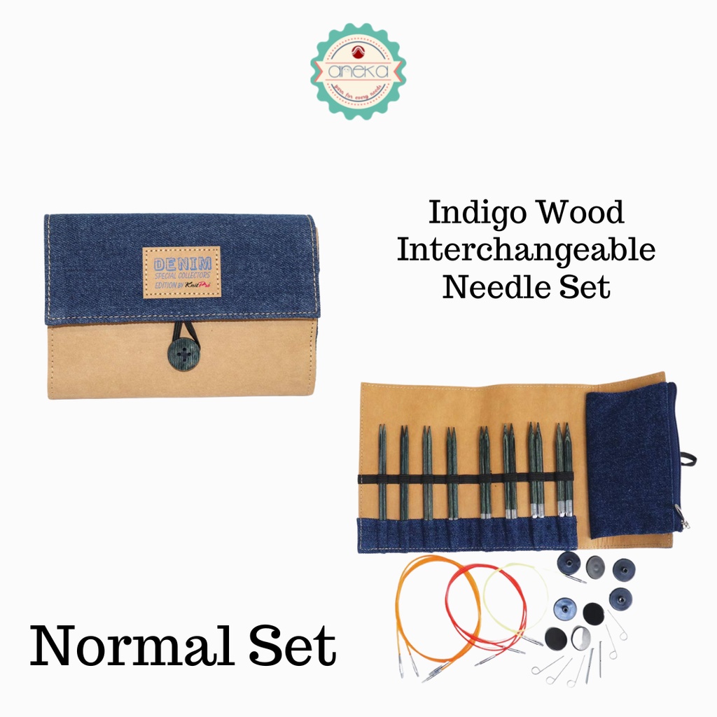 KnitPro - Denim / Indigo Wood Interchangeable Needle Set Ultra Short &amp; Normal