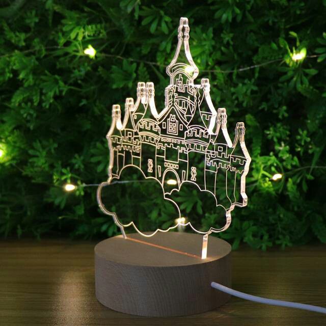 [3 WARNA ] Lampu 3D LED Kaca Transparan Hiasan Pajangan Tumblr Tidur Castle | Pajangan Rumah Cantik Lampu Rose Beauty