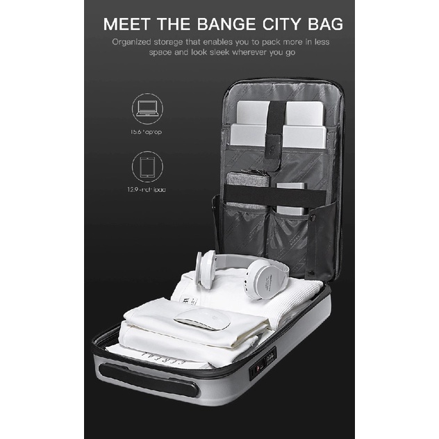 BANGE BG-22201 - Anti-Theft Hard Shell TSA Lock Laptop Backpack