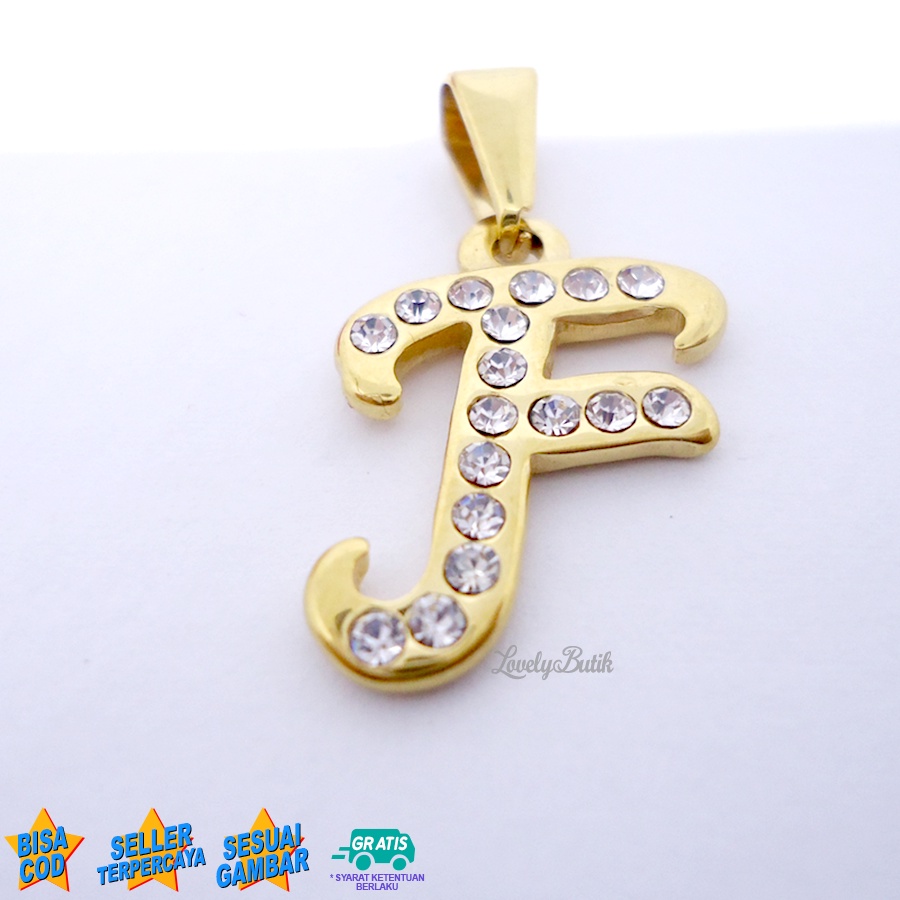 Lovelybutik Liontin Huruf Titanium Liontin Inisial Abjad F Klasik