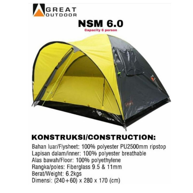 TENDA GREAT OUTDOOR NSM 6.0 ORIGINAL tanda kap 6-7 orang