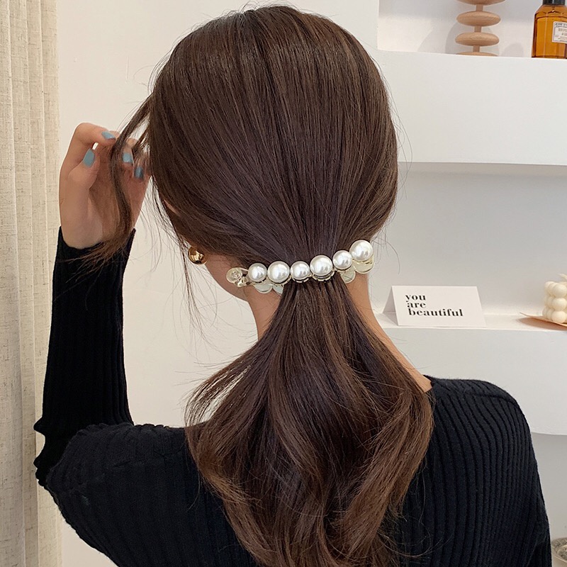 [1Pc Women Korean INS Style Hair Clips] [Girls Elegant Pearl Acrylic Hair Claw] [Simple Hair Accessories]