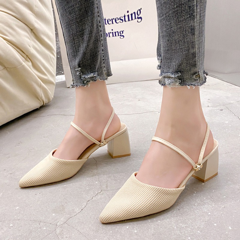 FD Mules Heels wanita Heel kerja Sandal kasual Korean Style Sendal Import Terbaru Hi-030