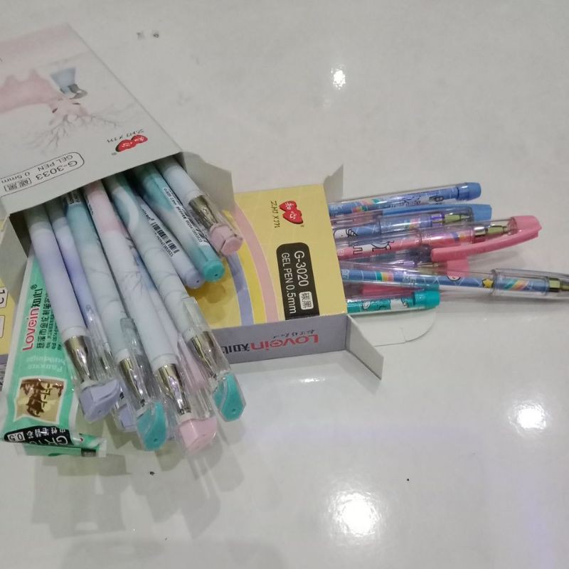 (ISI 12) PULPEN GEL WARNA HITAM PEKAT PULPEN GEL KOREA MURAH