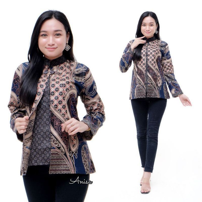 tey-17 Batik wanita ASJ SA HRB026 Kenongo Kemeja Tosca Pendek-BOL ABSTRAK