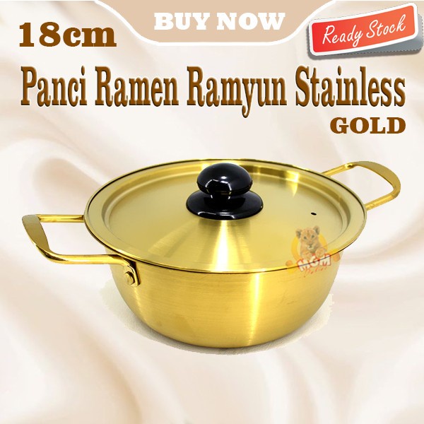 Panci korea Ramen Ramyun Stainless Gold 18cm dengan tutup emas