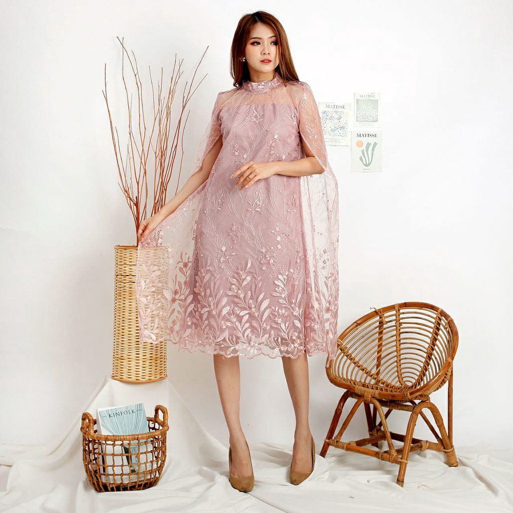 SP2223 Dress Pesta Cape Etha 6WARNA / SP / Baju Kondangan / Party Dress Wanita Cantik / Christmas Dr