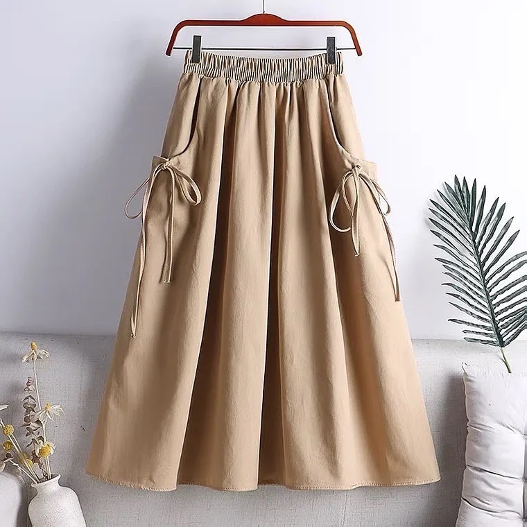 Rok Wanita Kekinian Korean Style Daniela Skirt Bahan Linen Rok Jumbo Panjang Saku Rok Wanita Casual Hitam Putih Mocca Grey