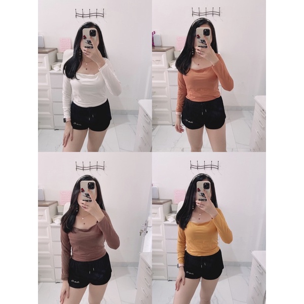 squareneck top | atasan leher square polos | croptop squareneck lengan panjang / pendek | croptop square import