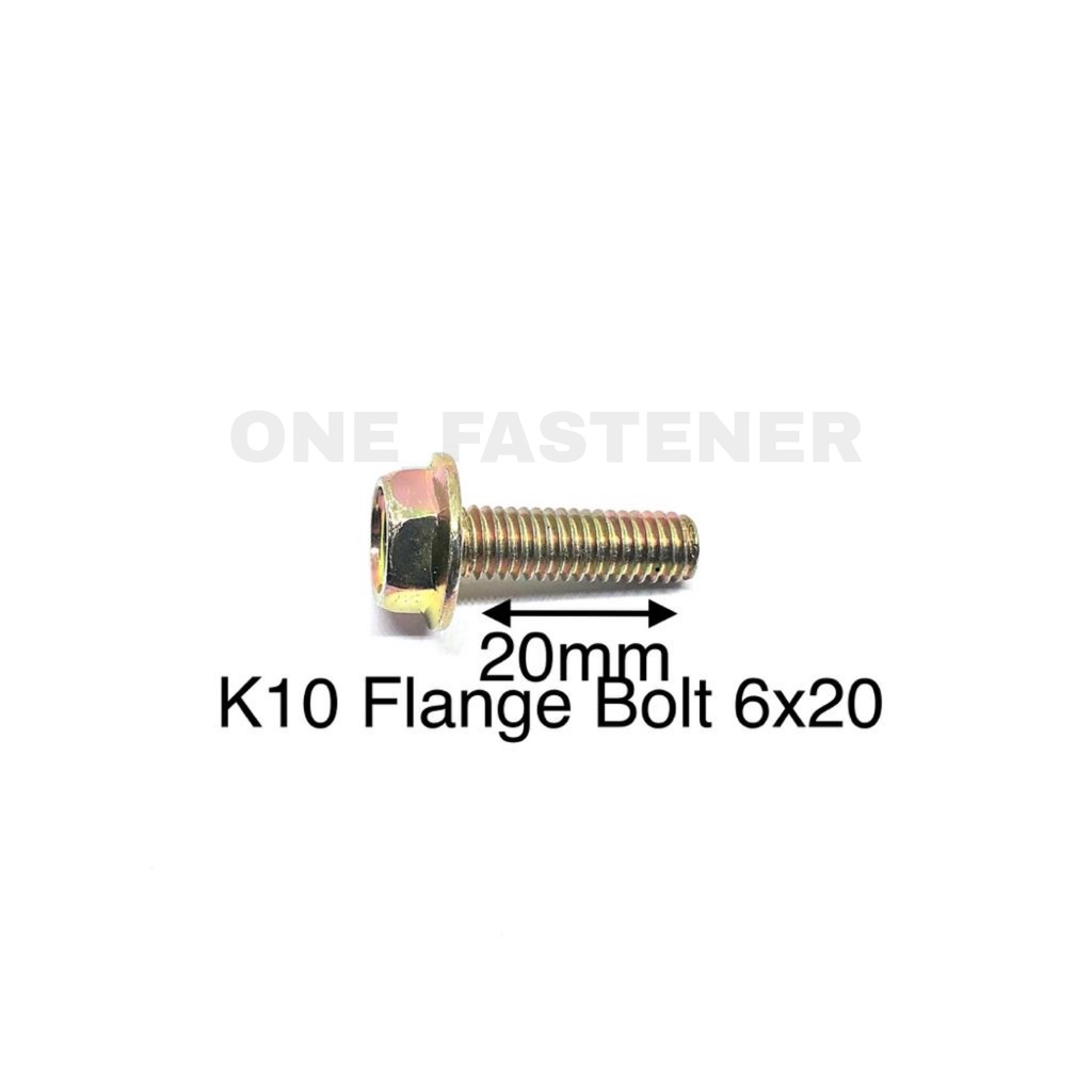 100 Pcs K10 Baut Flange Bolt M6x20 Kuning 1.0 Topi Kunci 10 6mm 2cm FBK