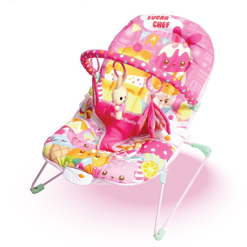 Sugar Baby Deluxe Musical Vibration Bouncer 1 Recline Sugar Chef Pink Merah Muda Bouncer Bayi