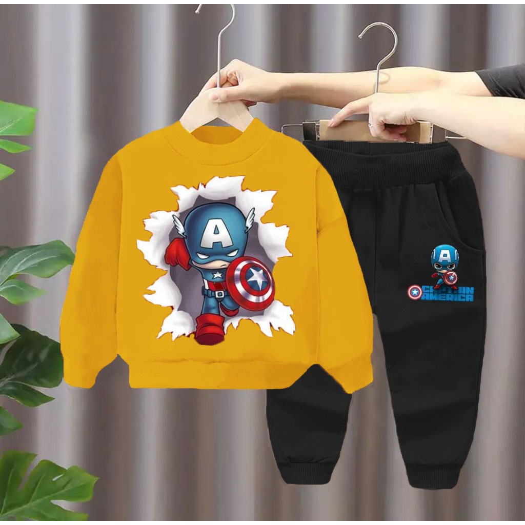 SETELAN SWEATER JOGGER ANAK BAJU ANAK 1-5 TAHUN MOTIF KAPTEN AMERIKA SWEATER ANAK LAKI LAKI