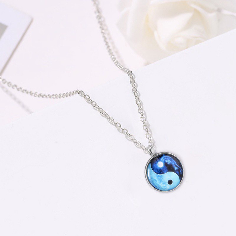 Chinese Feng Shui Bagua Yin Yang Tai Chi Pendant Necklace Flower Butterfly Glass Cabochon Charm Chain Necklace Jewelry|Pendant Necklaces