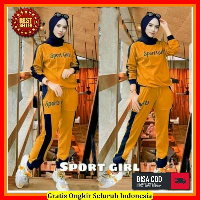 Kaos Senam Wanita Lengan Panjang Set Shiena Training Polos Baju Setelan Stelan One Set Jaket Celana 