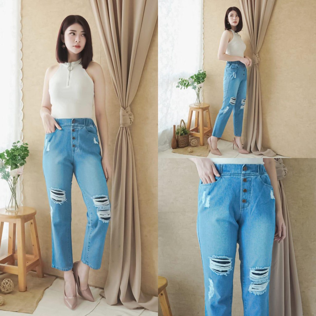 Celana Panjang Jeans Wanita Boysfriend Sobek 28 29 30 31 32 33 Bisa Bayar Ditempat(COD)