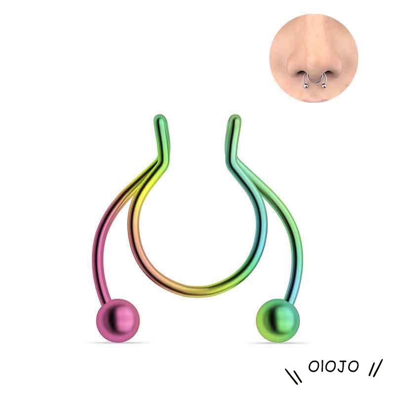 1PCS Tindik Cincin Hidung Palsu Mode Baja Tahan Karat Septum Magnetik U Bahan Cincin Tindik Hidung Non Piercing Nose Ring Unisex