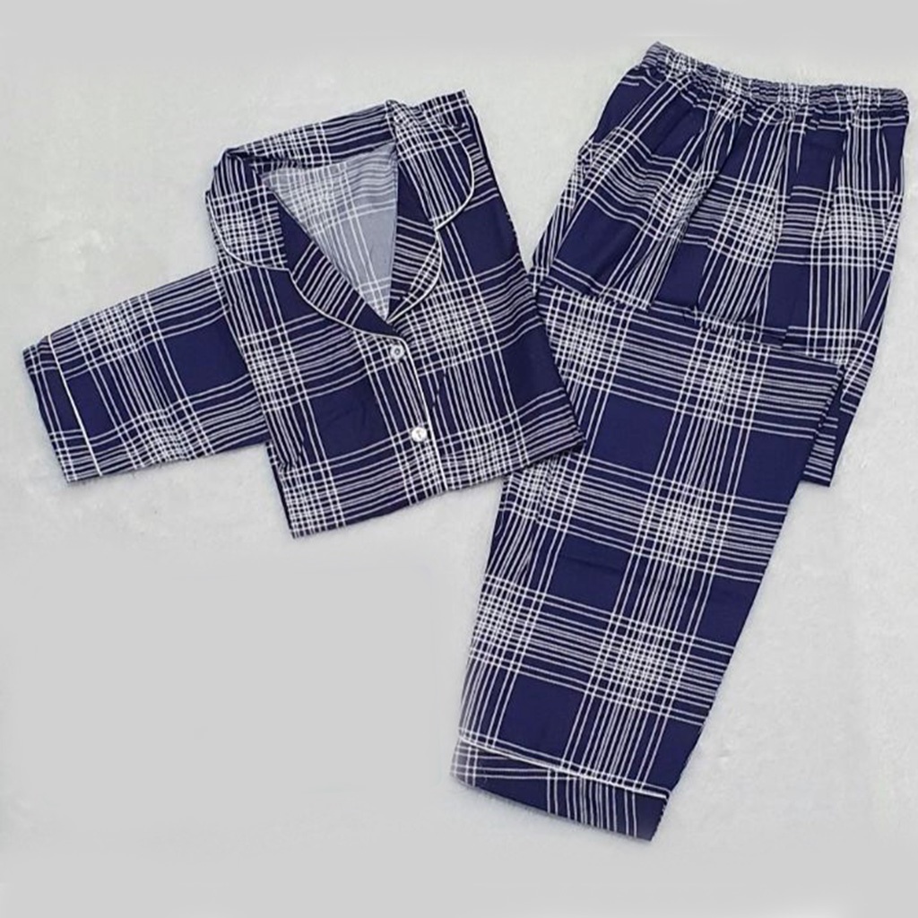 Stelan Baju Tidur Piyama Dewasa Lengan Panjang All Size Motif Lumina-PPL GUILEN NAVY