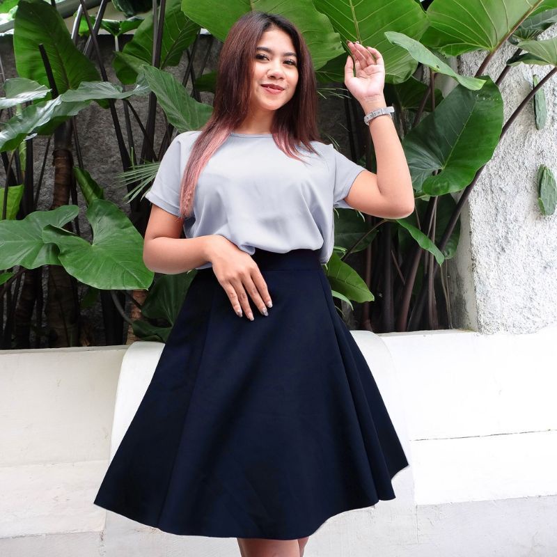 Aulia - Rok Midi Skirt Size Jumbo//Rok Midi Pendek Bahan Scuba