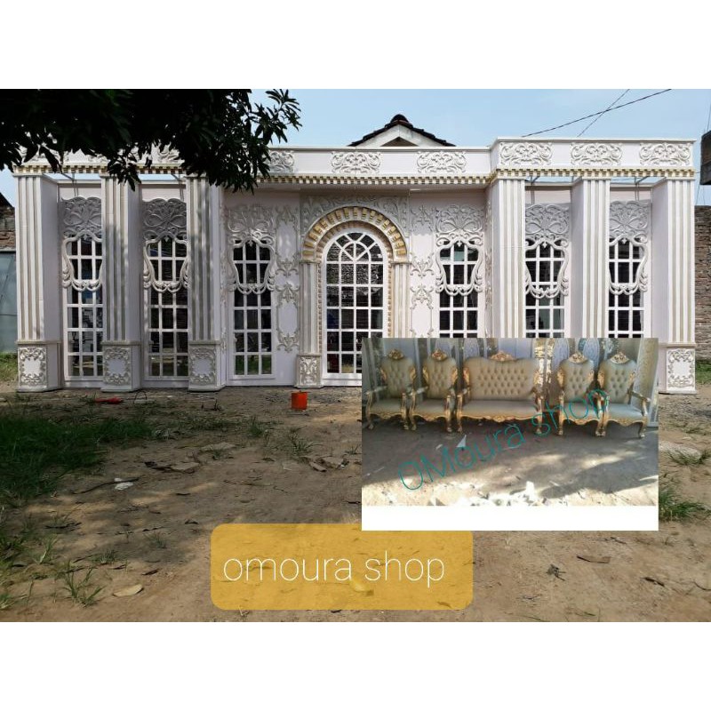 gebyok pelaminan pengantin dekor spon karet + set kursi pengantin