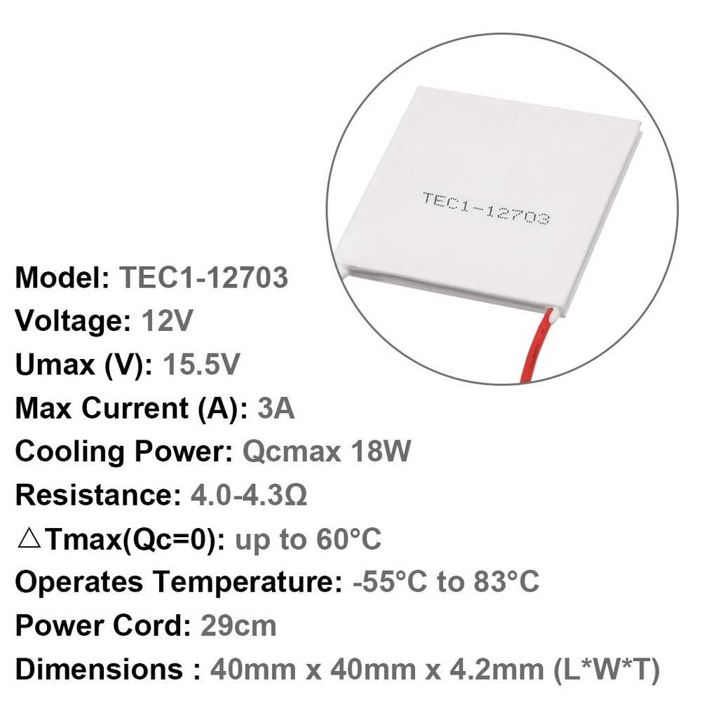 TEC1 - 12703 12V DC 3A Thermoelectric Cooler Module Panas Dingin