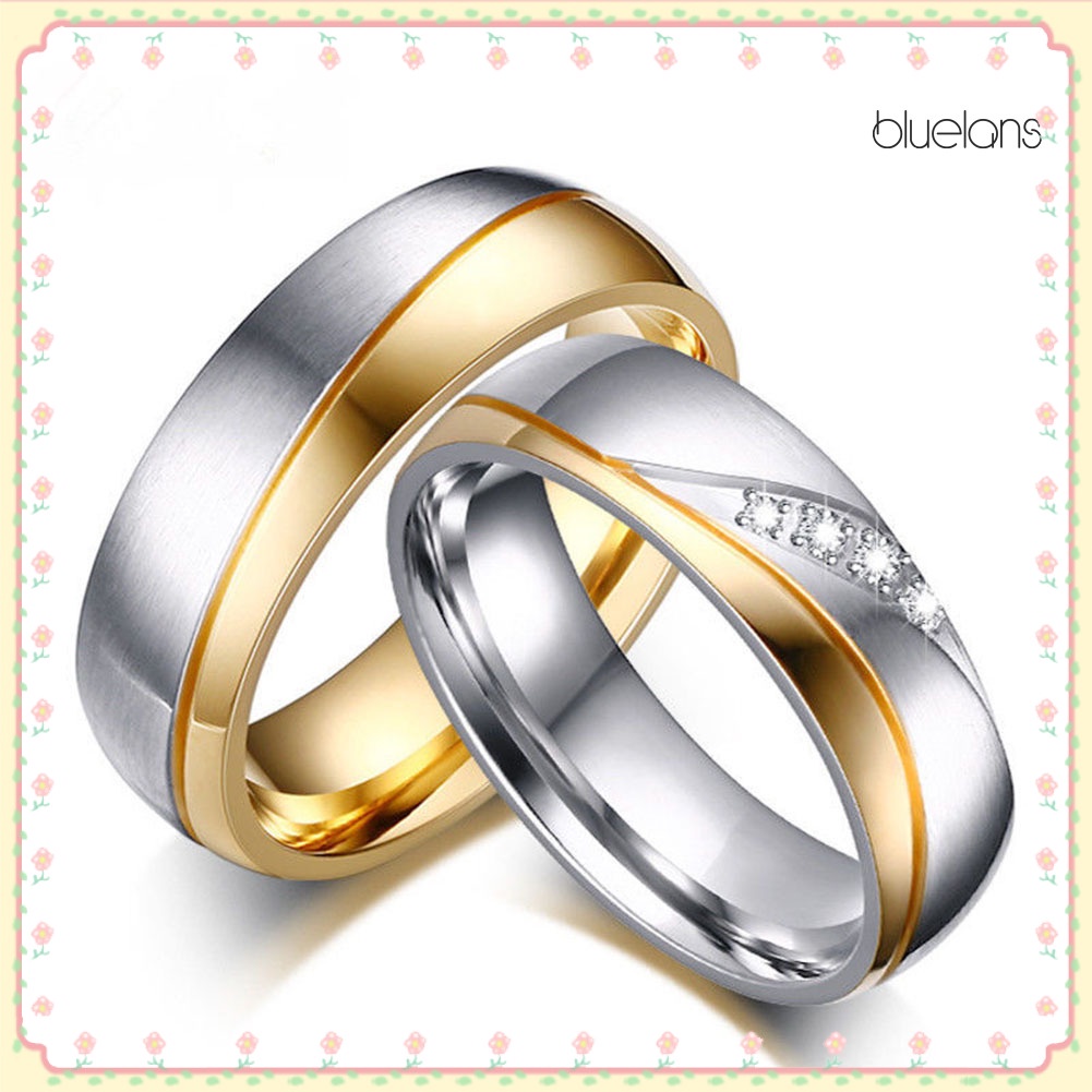 Bluelans Fashion Gold Plated Titanium Steel Lover Ring Wedding Band Bridal Jewelry Gift