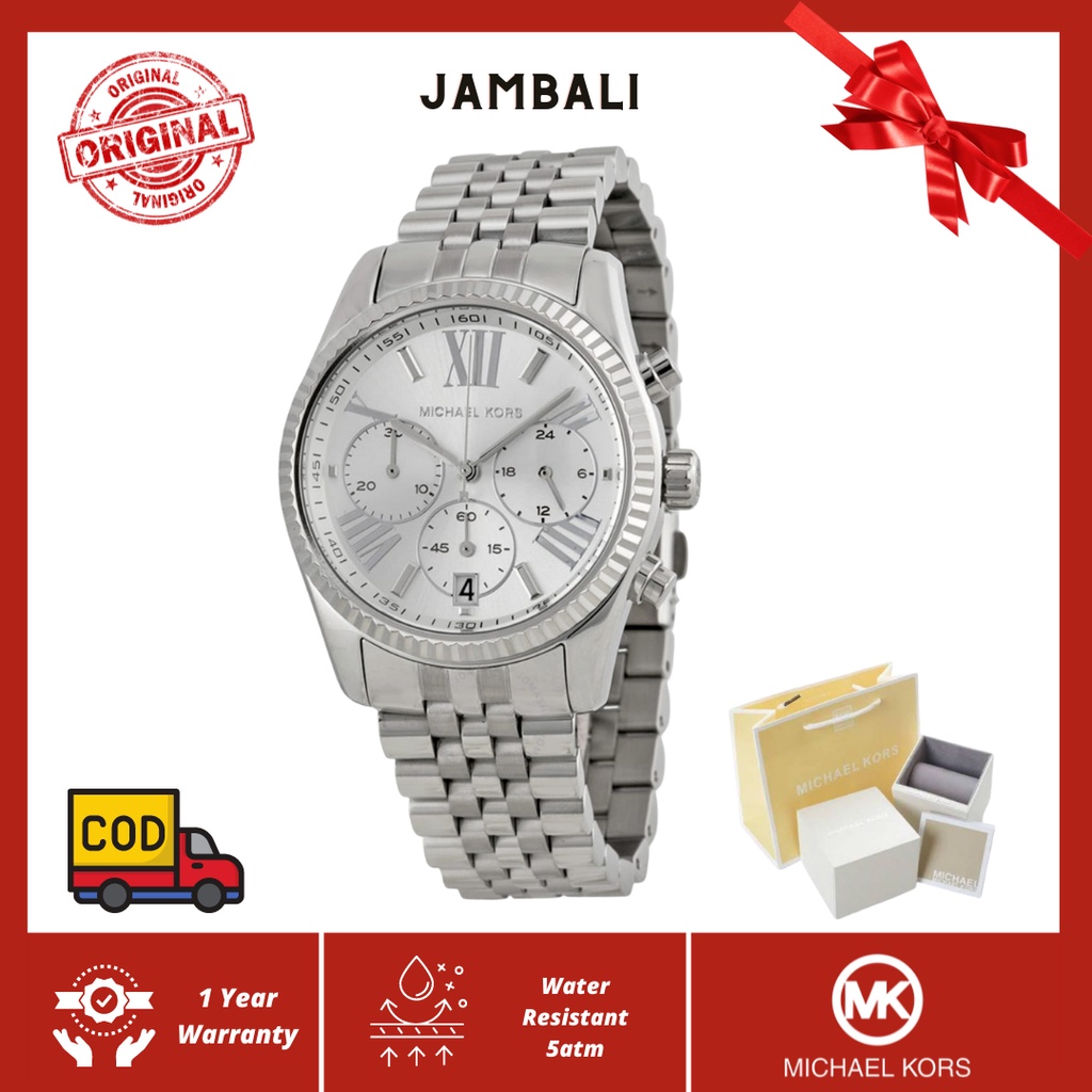 Jam Tangan Rantai Wanita  michael kors / MK 5555  Stainless chrono aktif tanggal warna silver