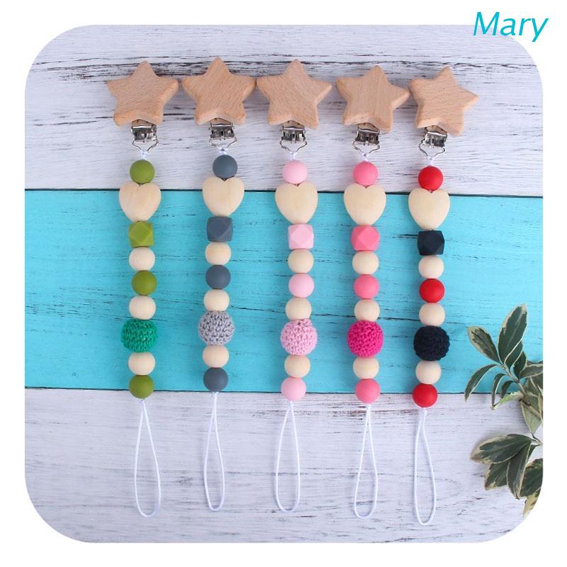 Mary Klip Rantai Manik Kayu + Silikon Holder Dot Empeng / Teether Bayi