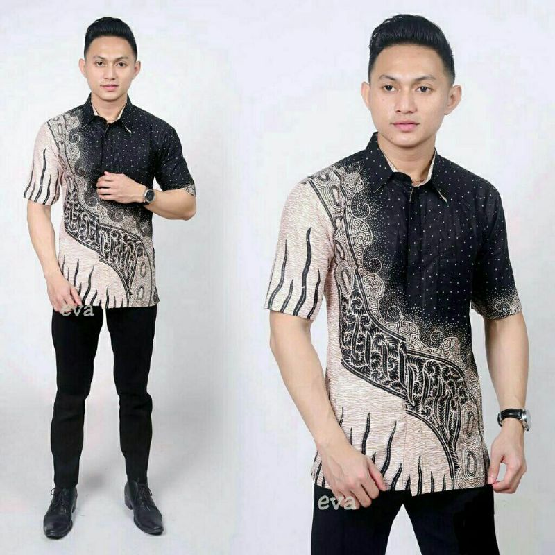 BSWART Batik HRB026 Kenongo Hem Pendek Padi Pekalongan M L XL Batik Pria MURAH Modern Grosir