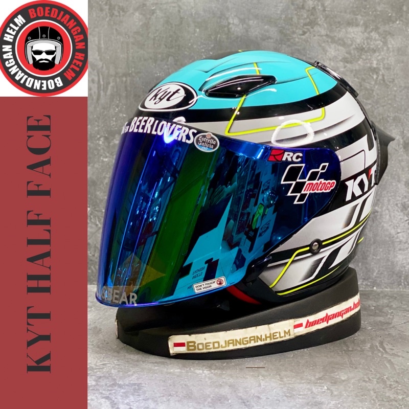 KYT HELM DJ MARU MOTIF #13  -  BLACK  BLUE FLUO - KYT HALF FACE - HELM KYT DJ MARU SINGLE VISOR