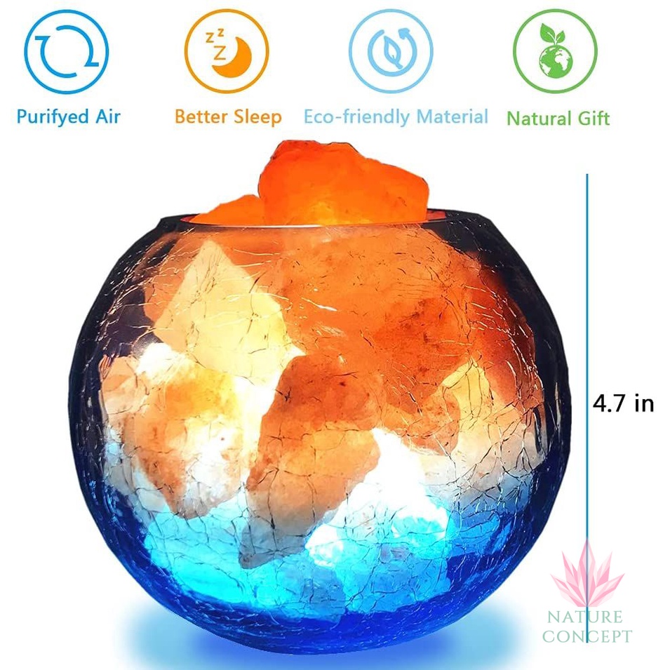 Lampu Garam Himalaya Mangkuk Kristal Kaca - Glass bowl Crystal Himalayan Salt Lamp