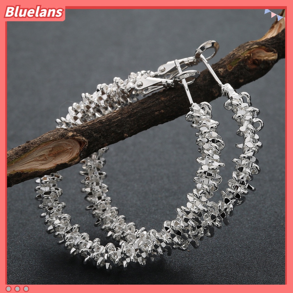 Bluelans Anting Hoop Lapis Silver Anti Karat Untuk Wanita