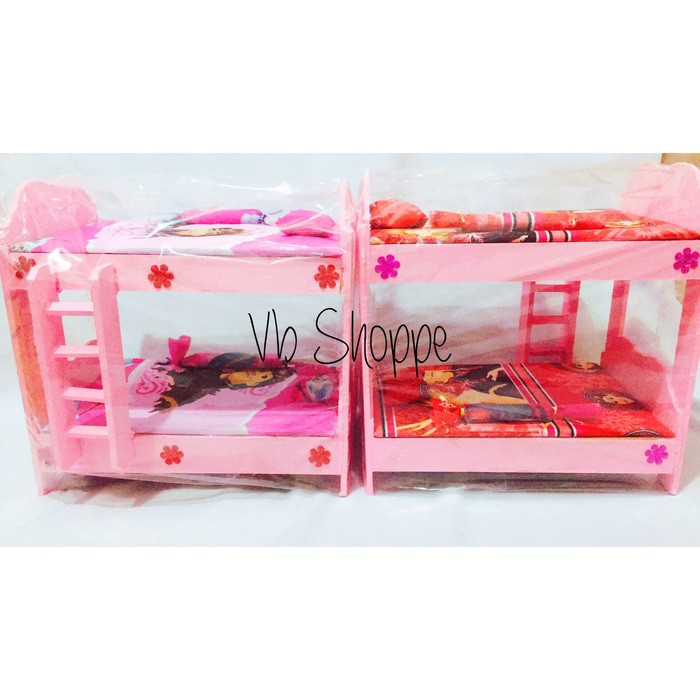 Order Langsung Mainan ranjang barbie kayu 2 susun kasur boneka tempat tidur mainan Diskon
