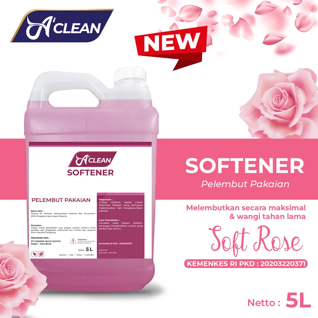 SOFTENER 5L Pelembut Pakaian SEKALI BILAS ANTIBACTERIAL A Clean Care / Amorens [5 Liter]