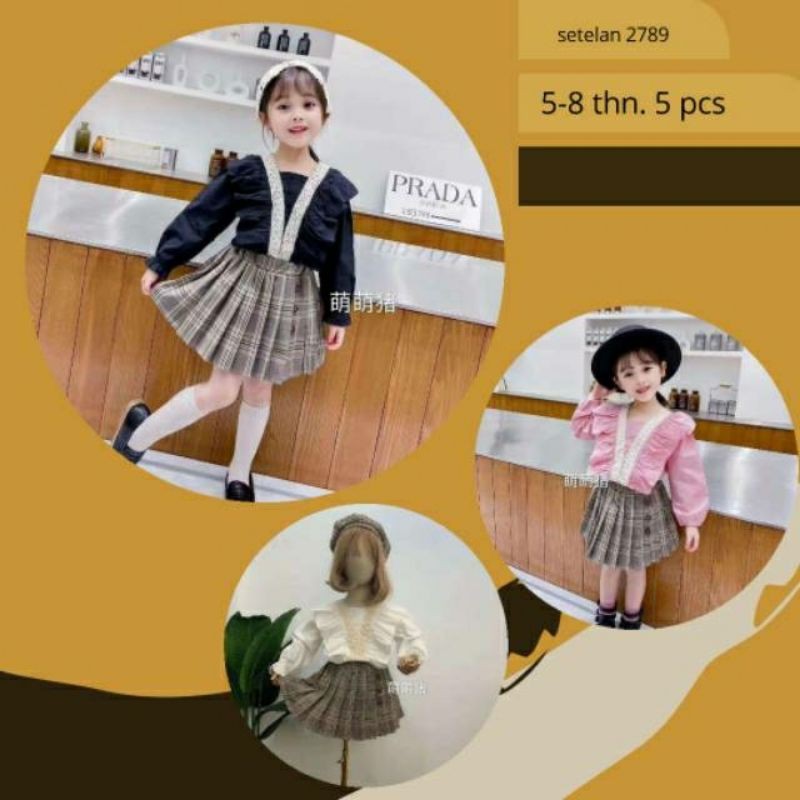 Setelan Rok Burberry Lengan Panjang Kemeja Katun Hitam Anak