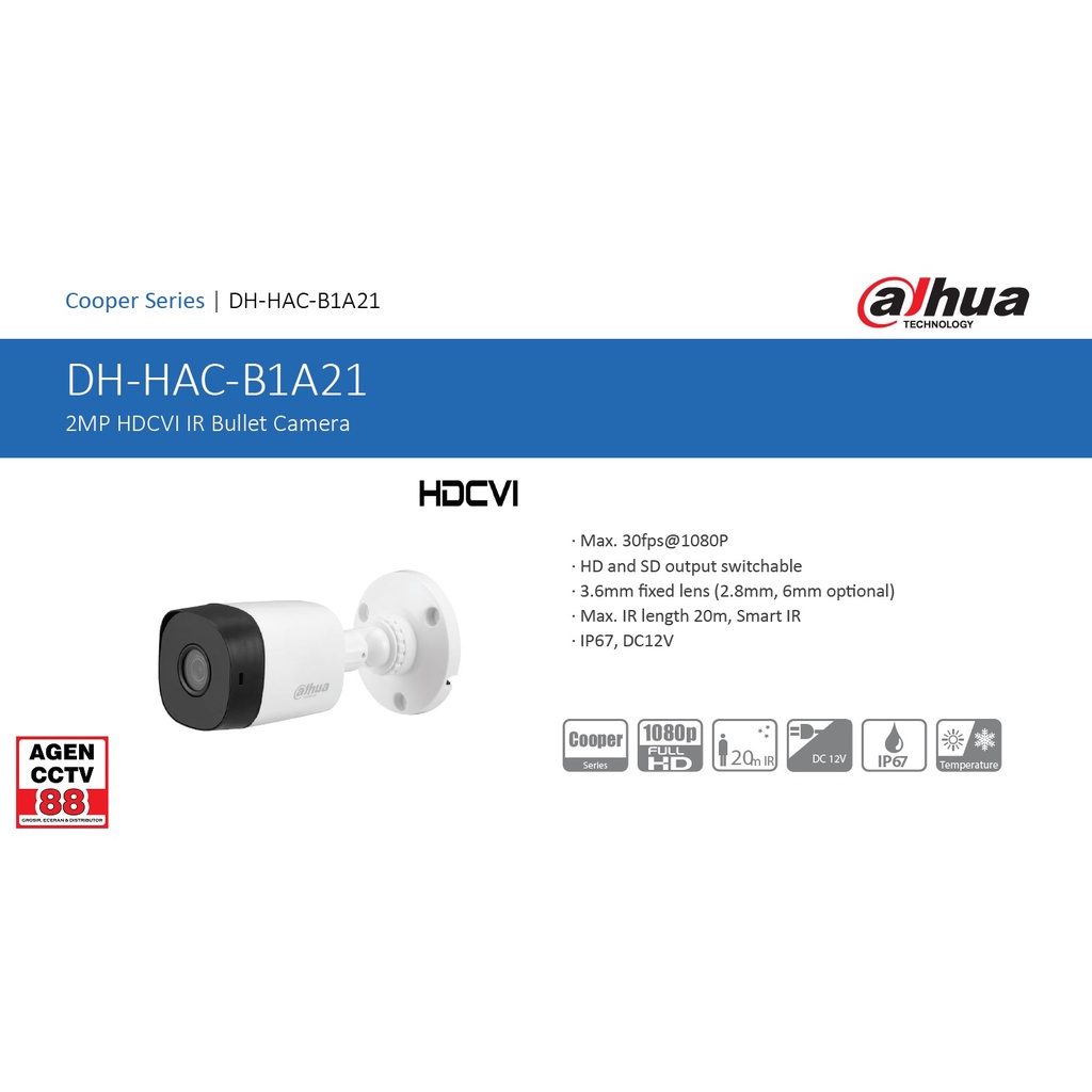 Paket CCTV DAHUA 8CH 8 Channel Kamera Full HD 2MP+Adp 20A+KB-HDMI+KB-LAN+Free Tas Batik
