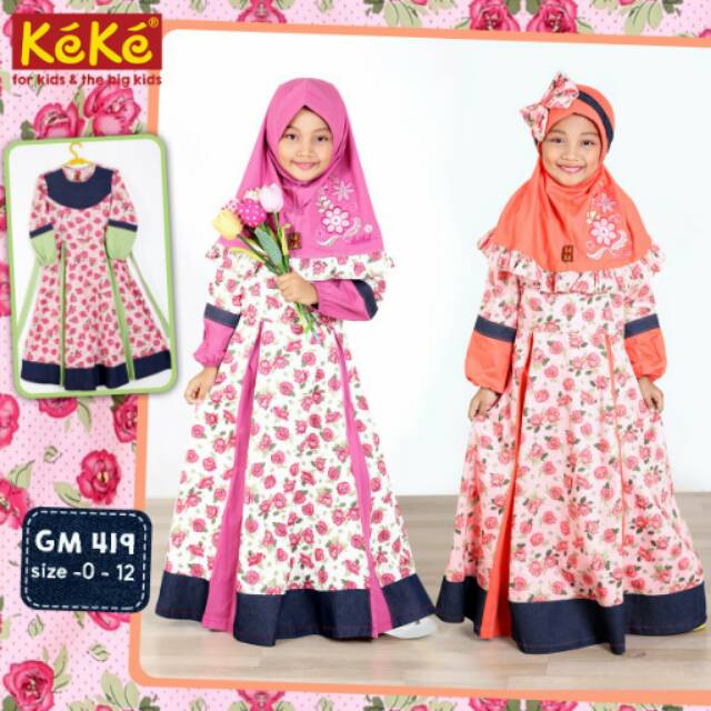 Kekesumut Baju  Muslim  GM 419 Gamis Katun Anak Keke Pusat 