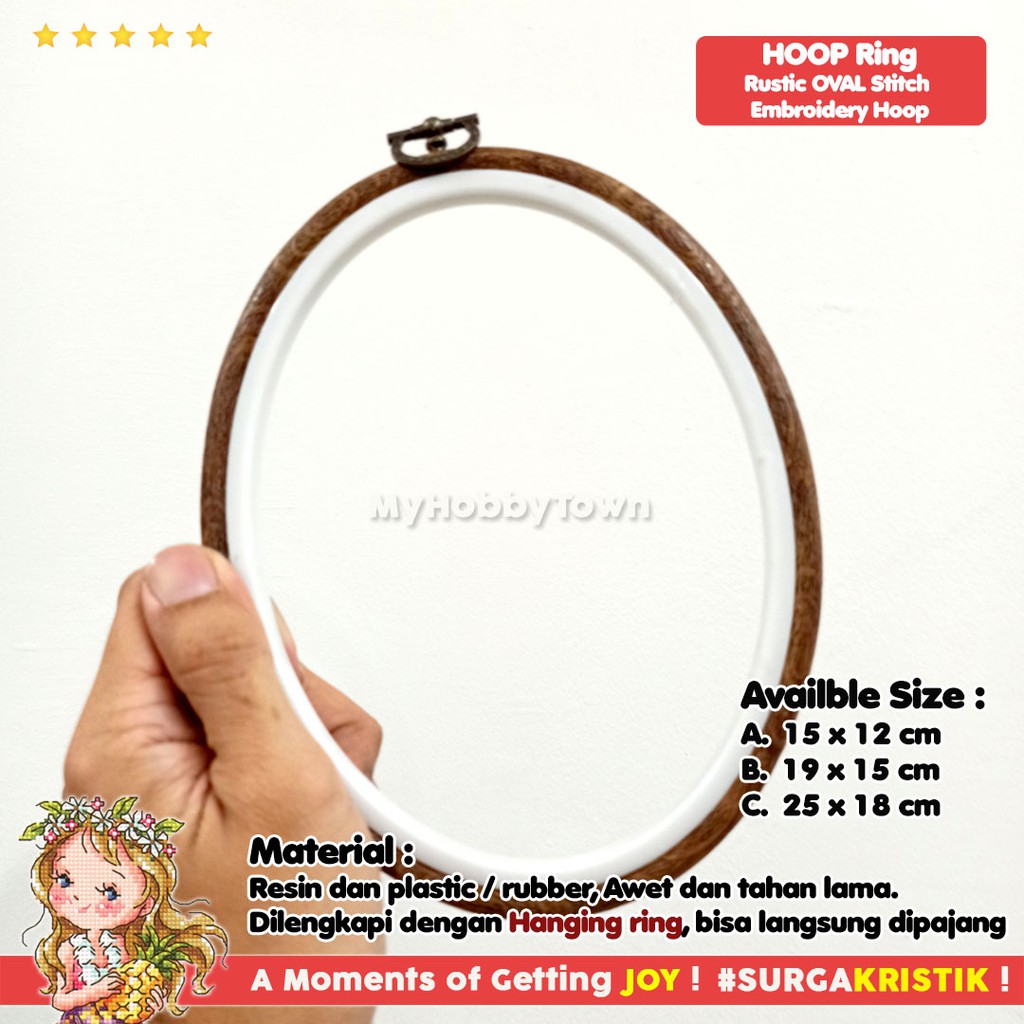 Pemidangan Hoop Sulam Kristik Cross Stitch Oval Rustic Plastik