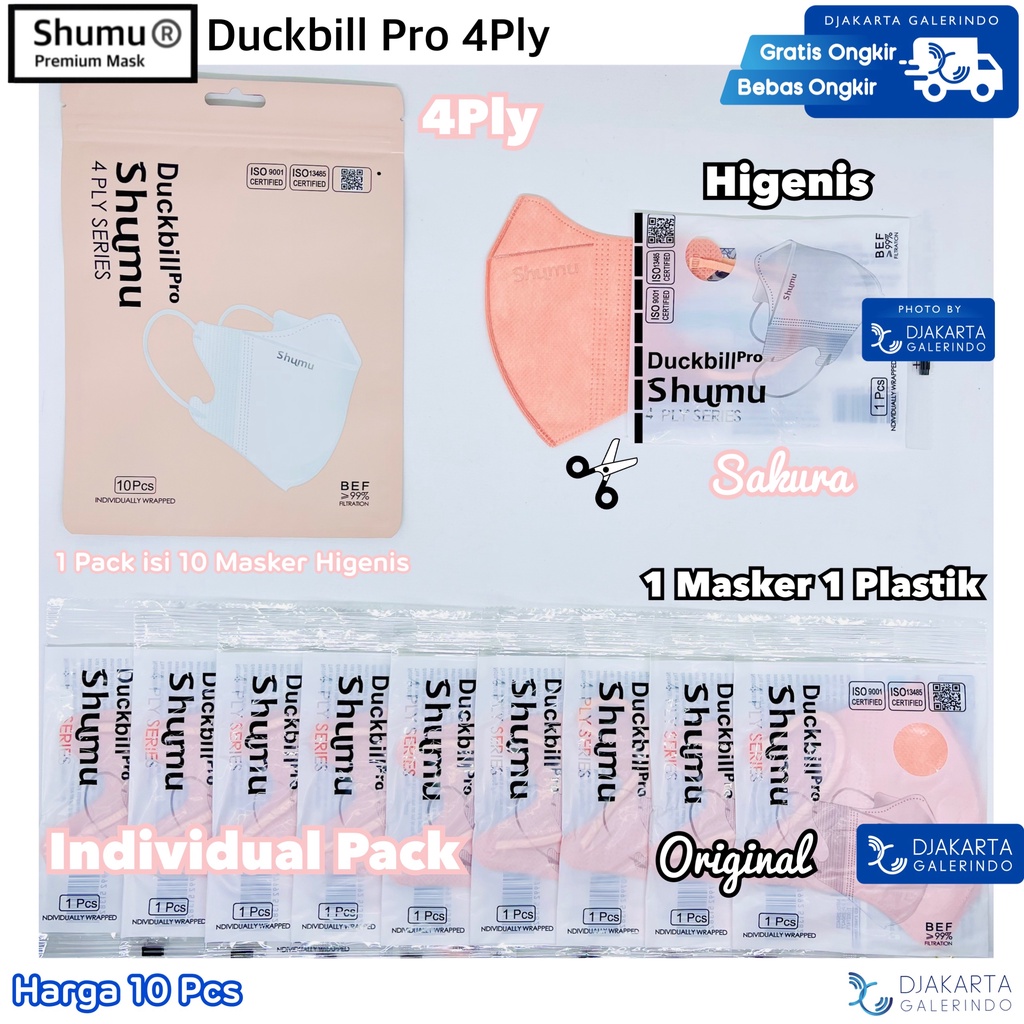 Masker Shumu Duckbill PRO 4Ply Individual Pack isi 10Pcs